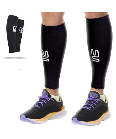 Calf Compression Sleeve - Leg Sleeves for Men and Women - Support Brace for Sports Running Flights Shin Splints and Pregnancy - Medium - 1 Pair - Stripes/Black Medium Black-2pair