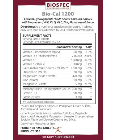 Biospec Nutritionals Bio-Cal 1200 - 100 Tablets: High-Quality Calcium Supplement - Buy Online on GoSupps.com
