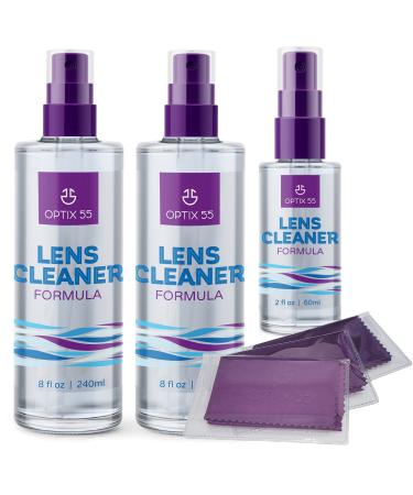 Lens Cleaner Spray Kit - Alcohol & Ammonia Free | (2) 8oz + (1) 2oz Eye Glasses Cleaner Spray + (3) Microfiber Cloths | Safe for Eyeglasses, Lenses & Screens | Streak-Free, Unscented (18 Fl Oz)