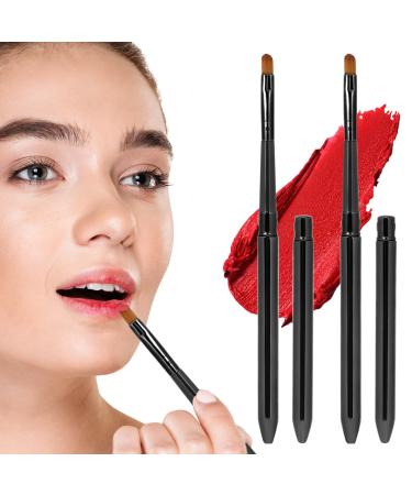 2 PCS Retractable Lip Brush for Lipstick Travel Lip Brush Lip Cream Applicator Lip Brush Applicator Flat for Lipstick Gloss Portable with Cap Mini Reusable Travel Makeup Brush for Women Girls