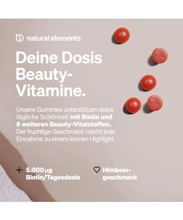 Natural Elements Biotin Hair Gummies - 120 Vegan Sugar-Free Raspberry Gummy Bears with 5000 g Biotin - Made in Germany - Buy Online on GoSupps.com
