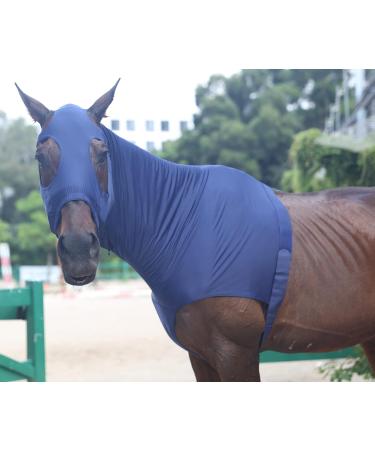 Leberna Lycra Stretch Horse Hood with Zip - Full Face Neck Cover in Navy | International Shipping Available - Buy Online on GoSupps.com
