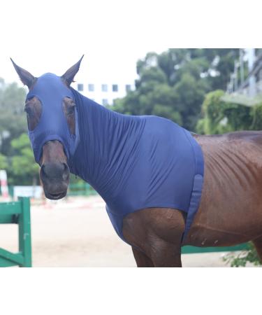 Leberna Lycra Stretch Horse Hood with Zipper - Full Face Neck Cover XL - Navy | Durable & Comfortable Equestrian Gear - Buy Online on GoSupps.com