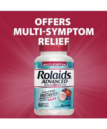 Rolaids Advanced Antacid Plus Anti-Gas Chewable Tablets - 60 Assorted Berry Flavored - Heartburn and Gas Relief - Buy Online on GoSupps.com