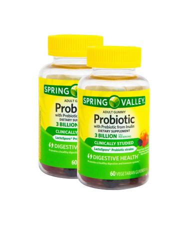Probiotics Women and Men 60 Vegetarian Gummies 3 Billion CFU with Inulin Digestive Health Supplement Assorted Peach Strawberry Mixed Berry Flavors (Pack of 2) 60 Count (Pack of 2)