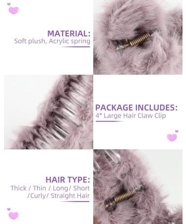 Olldag 4 PACK Large Hair Claw Clips Faux Fur Plush Hair Catch Barrette Jaw Clamp for Women (4.7 inch) - Black, White, Purple, Khaki - Buy Online on GoSupps.com