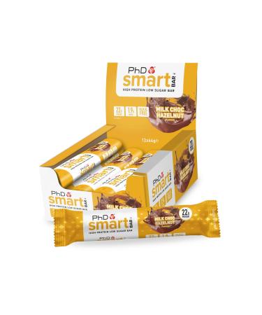 PhD Nutrition Smart Protein Bar Low Calorie Nutritional Protein Bars / Protein Snacks High Protein Low Sugar Chocolate Hazelnut Flavour 20g of Protein 64g Bar (12 Pack) Milk Choc Hazelnut 12 Bars
