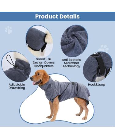 Buy Pettom Microfiber Dog Bathrobe Quick-Drying Super Absorbent Towel with Adjustable Straps for All Dog Sizes (Gray) - Buy Online on GoSupps.com