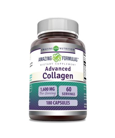 Amazing Formulas Advanced Collagen Supplement | Collagen Type I II & III with Vitamin C & Hyaluronic Acid | 1600 Mg Per Serving | 180 Capsules | Non-GMO | Gluten-Free | Made in USA Unflavored - 180 Count - 1 Pack