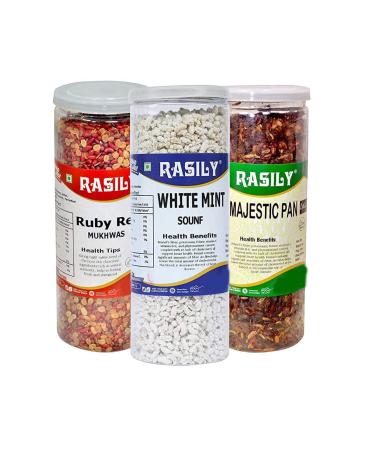 Rasily White Mint Madrasi Ruby Red & Majestic Mix mukhwas Combo_Packing May Vary