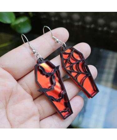 Feylie Halloween Acrylic Spider Web Dangle Earrings | Lightweight Coffin Shape Jewelry Gift - Fun Red Statement Earrings - Buy Online on GoSupps.com