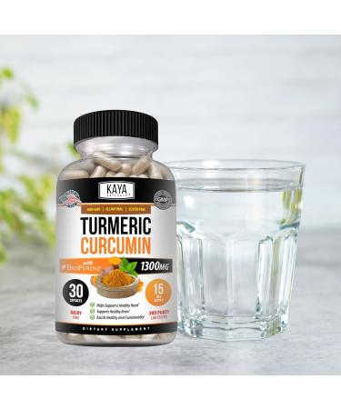 Kaya Naturals Turmeric with Bioperine - Mobility Support with 95% Standardized Curcuminoids - Curcumin - 1300mg Turmeric Capsules - 30 Capsules - Buy Online on GoSupps.com