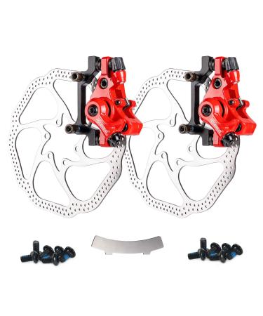 Farbetter Bike Disc Brake Kit, Including Front and Rear Caliper, 160mm Rotor, Mechanic Tool-Free Pad Adjuster for Mountain Bike, Road Bike, Fixed Gear Bike, MTB, BMX Red