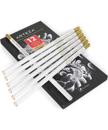 ARTEZA White Charcoal Pencils - Pack of 12 Medium-Hard Sketching Crayons for Drawing and Highlighting - Buy Online on GoSupps.com