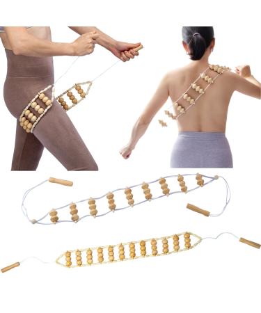 Wood Back Massage Roller Rope Tool, Wood Therapy Massage Tool, Lymphatic Drainage, maderoterapia Colombiana, Self Wooden Massage Tool for Full Body Muscle Pain Relief,Portable Handheld Rolling 2 Pcs