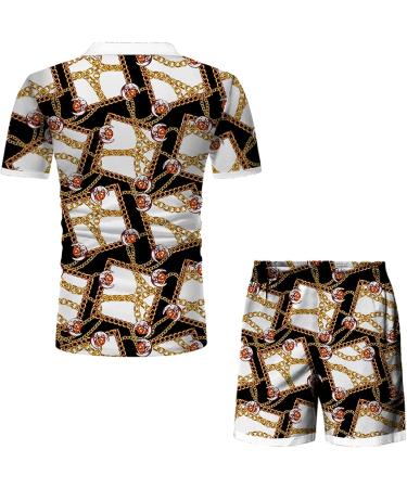 NaRHbrg Men's Printed Zipper Polo Tee Shirt and Shorts Set - Yellow | Sports Tracksuits - Medium - Buy Online on GoSupps.com