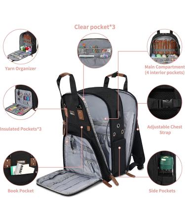 Black Crochet Bag with USB Charging Port - Large Yarn Storage Tote for Knitting & Crochet Projects - Fits 15.6 inch Laptop - Buy Online on GoSupps.com