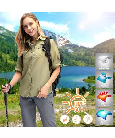 Women's Quick Dry Sun UV Protection Safari Shirt for Hiking Fishing X-Large Khaki - Buy Online on GoSupps.com