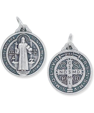 St. Benedict Medal Pendant Pack of 10 - 3/4 Inch Round Silver Oxidized Medals - Catholic Jewelry, Made in Italy - Buy Online on GoSupps.com