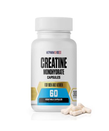 MetpharmUSA Creatine Monohydrate Capsules 1000 mg 60 Vegetable Capsules 30 Servings for Men and Women