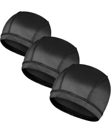 3PCS Silky Wave Caps for Men Waves Good Compression Caps Over Durags for Wavers Blakc-black-black