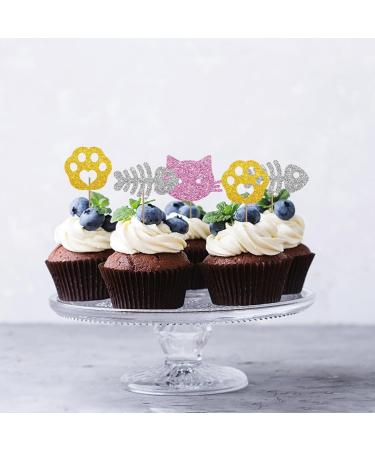 Set of 24 Cat Cupcake Toppers Pink&Gold Glitter Kitten Cupcake Picks Pet Kitty Birthday Cake Decorations Girl's Birthday/Cat Theme Baby Shower Party Supplies - Buy Online on GoSupps.com