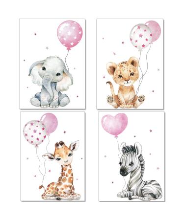 artpin Poster Children's Room Decoration - Pictures Baby Room for Girls - Safari Jungle Animal Poster Grey Pink Balloon P64