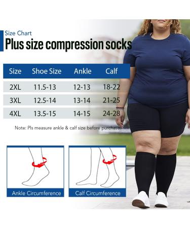 ISeasoo Compression Stockings for Wide Calf - Oversize Support Socks for Men & Women 20-30 mmHg Extra Large Black - A01 (4 Pack 3XL) - Buy Online on GoSupps.com