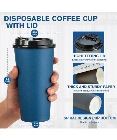 100 Pack 20 oz Blue & Gray Paper Coffee Cups with Lids - Disposable Drinking Cups for Hot/Cold Coffee, Water, Juice, Tea - Ideal for Home, Restaurant, Store, Cafe - Buy Online on GoSupps.com