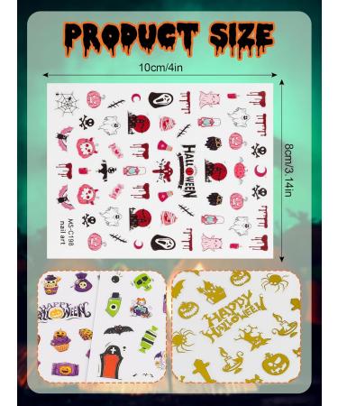 Kalolary 12 Sheets Halloween Self-Adhesive Nail Stickers Halloween 3D Nail Art Stickers Mummy Skeleton Ghost Tombstone Halloween Pattern Nail Art Design Decoration Accessories (A) - Buy Online on GoSupps.com
