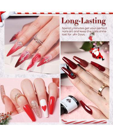 Modelones Red Gel Nail Polish Set - 6 Colors Candy Cane Glitter White Starter Kit - Sparkle Burgundy, Dark Rose, Champagne, Silver - Soak Off Nail Art Manicure DIY - 7 ML - Gifts for Women - Red Velvet, Red, White - Buy Online on GoSupps.com