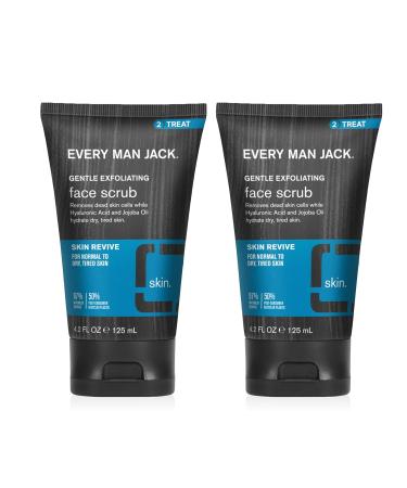 Every Man Jack Gentle Exfoliating Face Scrub for Men - 4.2 oz Twin Pack | Exfoliating, Moisturizing, and Reviving Skincare with Jojoba Beads, Hyaluronic Acid, and Caffeine - Buy Online on GoSupps.com