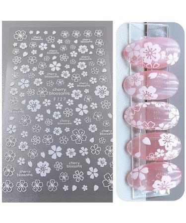 White Cherry Blossom Nail Art Stickers - 4 Sheets Self-Adhesive Decals for DIY Acrylic Nails - Buy Online on GoSupps.com