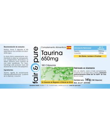 Fair & Pure Taurine 650mg Vegan Capsules - 180 High-Dose Taurine Supplements - Buy Online on GoSupps.com