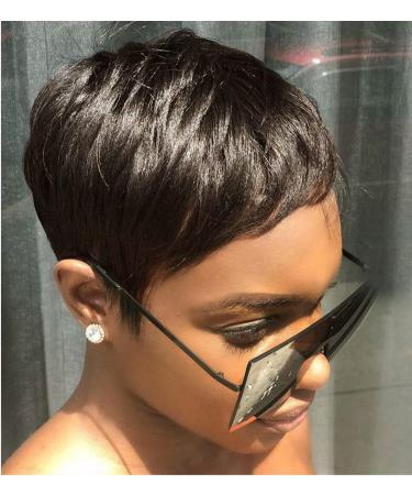HOTKIS Human Hair Short Pixie Cut Wigs for Black Women Short Cut Wigs Short Black Brazilian Virgin Hair Wigs (Natural)