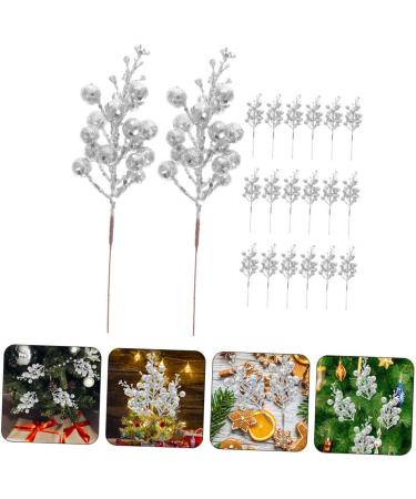 HOMSFOU 20pcs Foam flower arrangement artificial Christmas Picks xmas berries decorations cutting Christmas Tree Picks artificial fruit decorate Artificial Berry crafts berry branch Silver 19X5X5CM - Buy Online on GoSupps.com