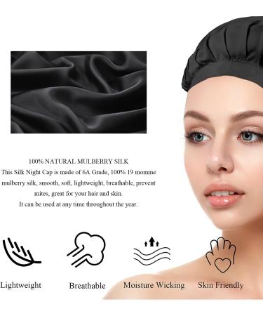 100% Mulberry Silk Night Cap 19 Momme | Natural Black Silk Sleep Hat for Women - Buy Online on GoSupps.com