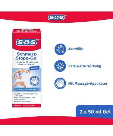 SOS Pain-Stop Gel 2-Pack | Fast Relief for Muscle & Joint Pain | Massage Applicator & Cold-Warm Effect - Buy Online on GoSupps.com