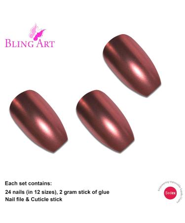 Bling Art Brown Metallic Ballerina Coffin False Nails - 24 Long Tips with Glue - International Shipping Available - Buy Online on GoSupps.com
