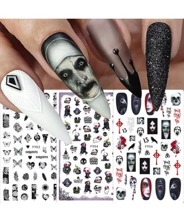 10 Sheets Halloween Nail Art Stickers | Ghost Skull Butterfly & Snake Designs | 3D Self-Adhesive Nail Decals for Women & Girls - DIY Acrylic Nail Decorations - Buy Online on GoSupps.com