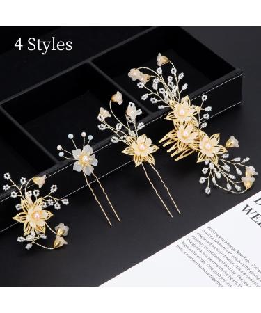 Bridal Wedding Hair Pins Flower Hairpieces Rhinestone Hair Accessories Pearl Hair Comb Hair Clips for Bride Bridesmaid 8 Pieces - Buy Online on GoSupps.com