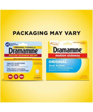 Dramamine Motion Sickness Original | 36 Count x 2 Pack | Fast-Acting Relief - Buy Online on GoSupps.com