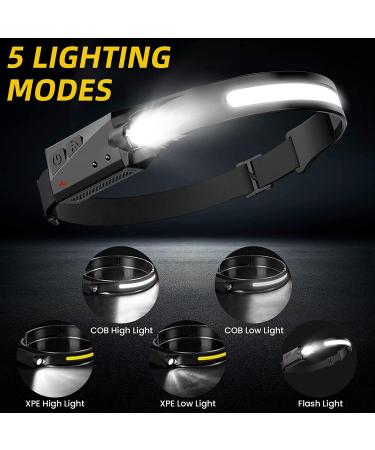 Rechargeable LED Headlamp COB230 | 5 Modes Lightweight Headlamp with Motion Sensor | Type-C USB Charging | Night Running, Fishing, Cycling, Camping | Black-1pcs - Buy Online on GoSupps.com