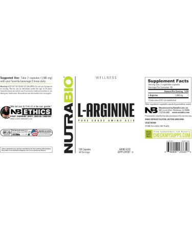 NutraBio L-Arginine Supplement 750mg Nitric Oxide Precursor Supports Blood Flow Vascular Health and Muscle Growth- L Arginine Supplements for Men and Women- 120 Capsules 120 Count (Pack of 1) - Buy Online on GoSupps.com