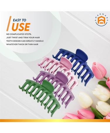 AmanMark 4pcs Large Hair Claw Clips - Non-Slip Acrylic for Thick Hair - Women Girls Accessories (Purple Pink Green Navy Blue) - Buy Online on GoSupps.com