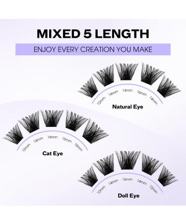 Soft Wispy D Curl 0.07mm Cluster Lashes 8-16mm Mix - DIY Individual Eyelash Extensions - Buy Online on GoSupps.com