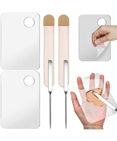 6-Pack Makeup Spatula Korean Set 2 Stainless Steel Spatula with 2 Leather Cover and 2 clear palettes Korean Picasso Makeup Foundation Spatula professional makeup spatula and Mixing Palettes for make up