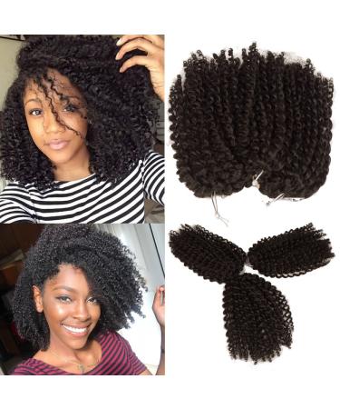Kinky Curly Crochet Hair 8 Inch Short Marlybob Jerry Curl Natural Black Color Afro Kinky Twist Hair Crochet Soft Synthetic Crochet Braiding Hair Extention For Black Women(1B)