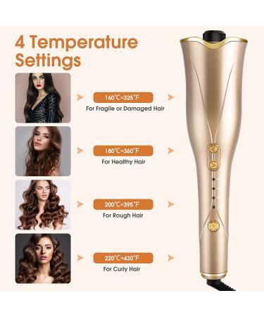 Nityrliv Automatic Hair Curler - Fast Heating Wand for Wavy and Curly Hair - 4 Temps & 3 Timer Settings - Auto Shut-Off - Gold - Buy Online on GoSupps.com