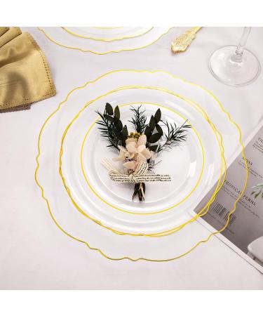 WDF 100pcs Clear Plastic Plates With Gold Trim - Elegant Disposable Plates for Parties or Weddings - Includes 50 Dinner Plates and 50 Salad Plates in Clear Gold - Buy Online on GoSupps.com